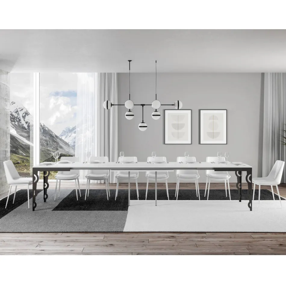 Moderne uitschuifbare tafel in melaminehout en ijzeren onderblad - Marella Viadurini