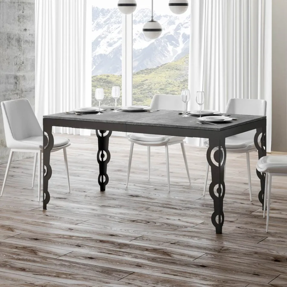 Moderne uitschuifbare tafel in melaminehout en ijzeren onderblad - Marella Viadurini