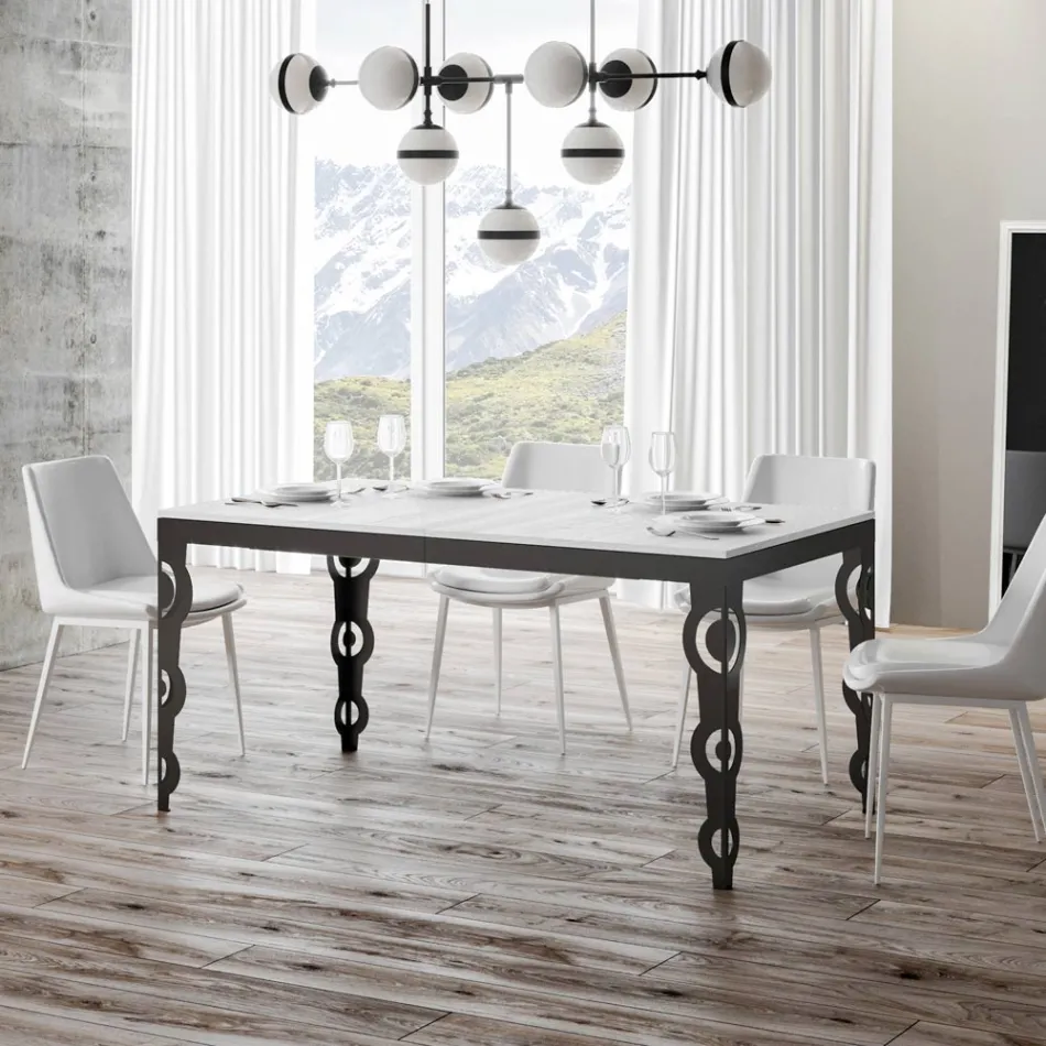 Moderne uitschuifbare tafel in melaminehout en ijzeren onderblad - Marella Viadurini