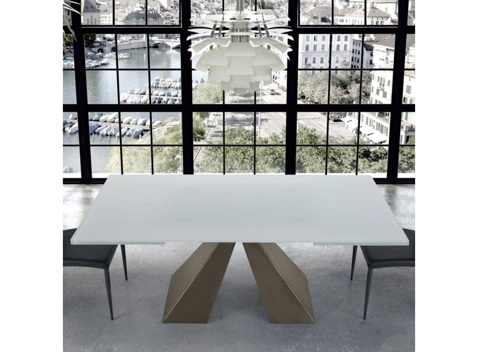 Moderne uitschuifbare tafel van glas en staal met 14 zitplaatsen Made in Italy - Dalmatiër Viadurini