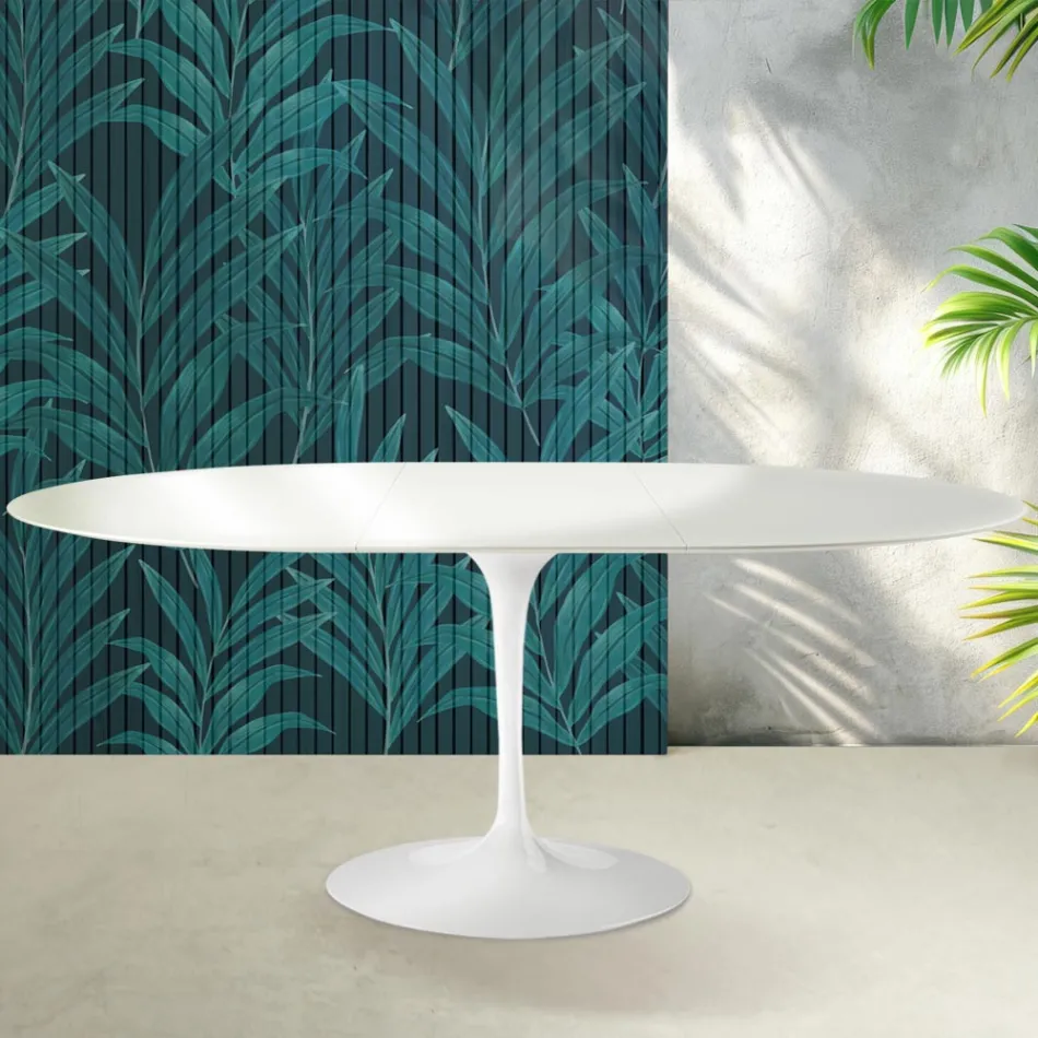 Saarinen Tulip uitschuifbare tafel H 74 cm in glanzend wit Florim keramiek - Scarlet Viadurini