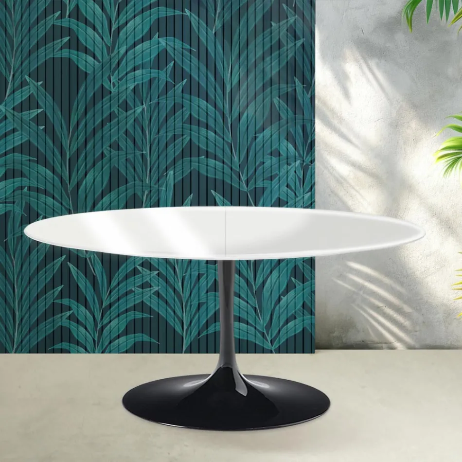 Saarinen Tulip uitschuifbare tafel H 74 cm in glanzend wit Florim keramiek - Scarlet Viadurini