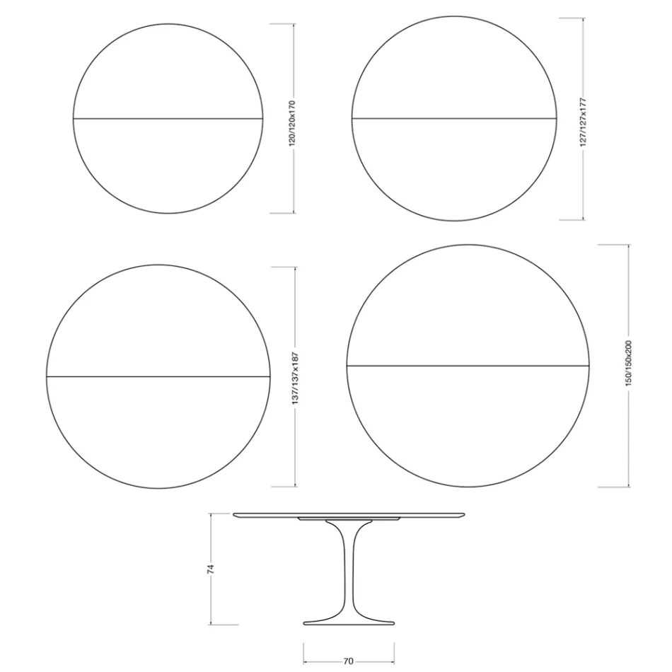 Saarinen Tulip uitschuifbare tafel H 74 cm in Florim Calacatta Gold mat keramiek - Scharlakenrood Viadurini