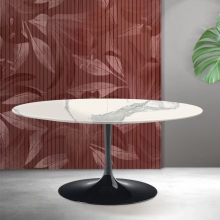 Saarinen Tulip uitschuifbare tafel H 74 cm in Florim Statuario mat keramiek - Scharlakenrood Viadurini