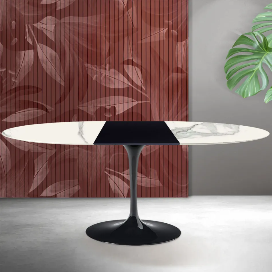 Saarinen Tulip uitschuifbare tafel H 74 cm in Florim Statuario mat keramiek - Scharlakenrood Viadurini