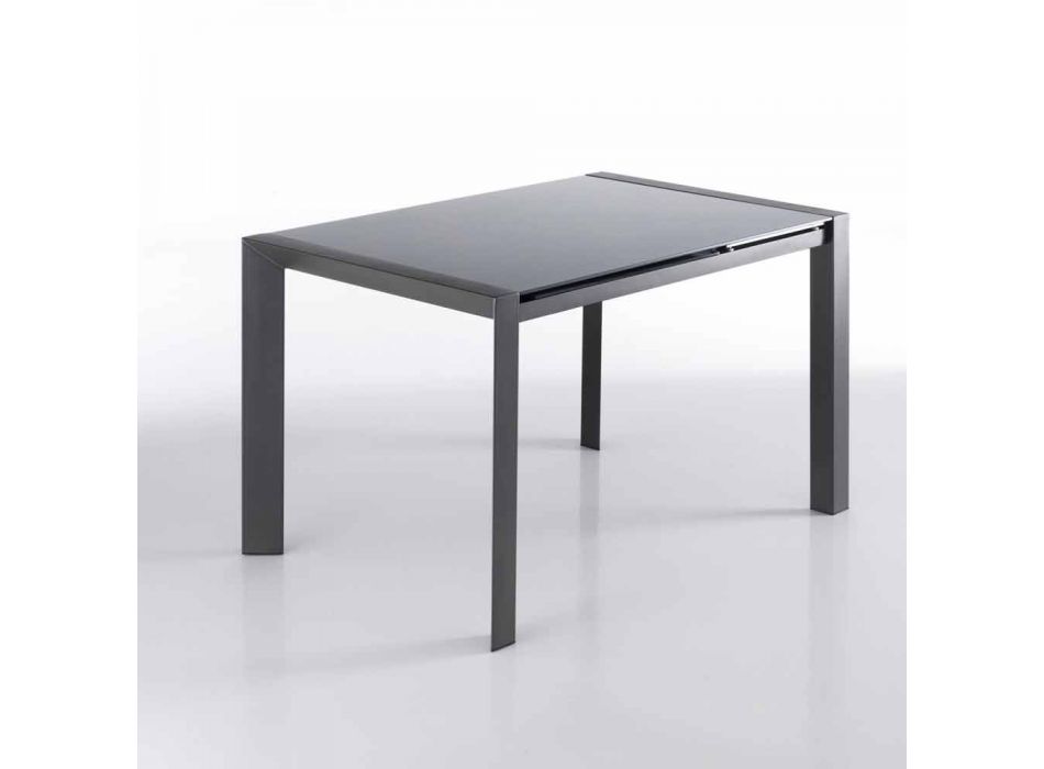 Uitschuifbare tafel gehard glas grijs gelakt metaal en Zeno Viadurini