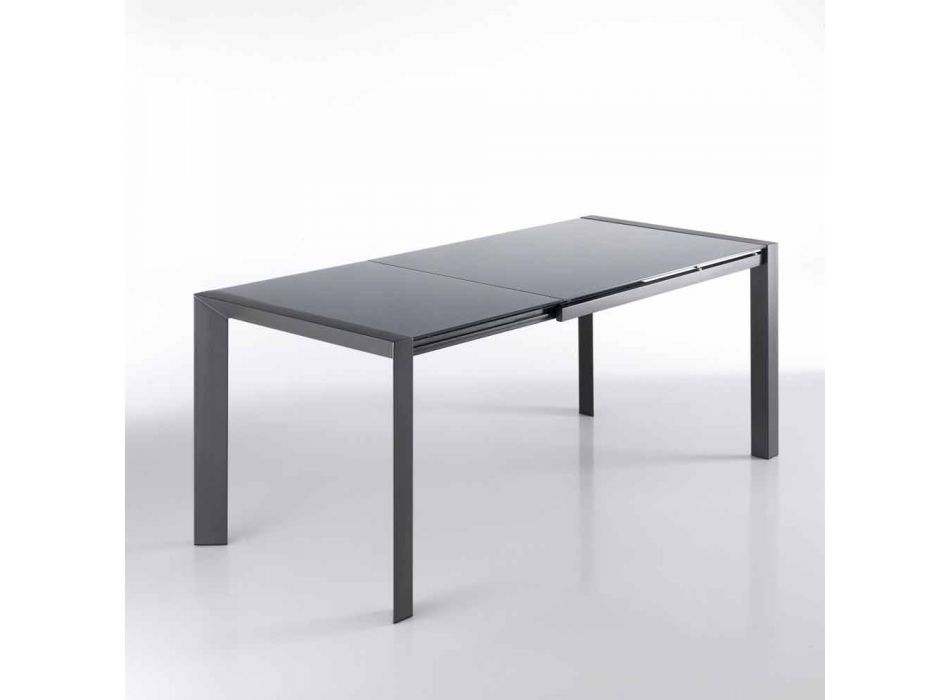 Uitschuifbare tafel gehard glas grijs gelakt metaal en Zeno Viadurini