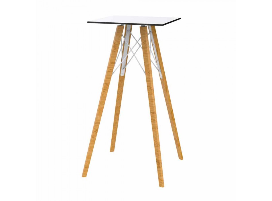 Vierkante design hoge bartafel in hout en HP, 4 stuks - Faz Wood van Vondom Viadurini