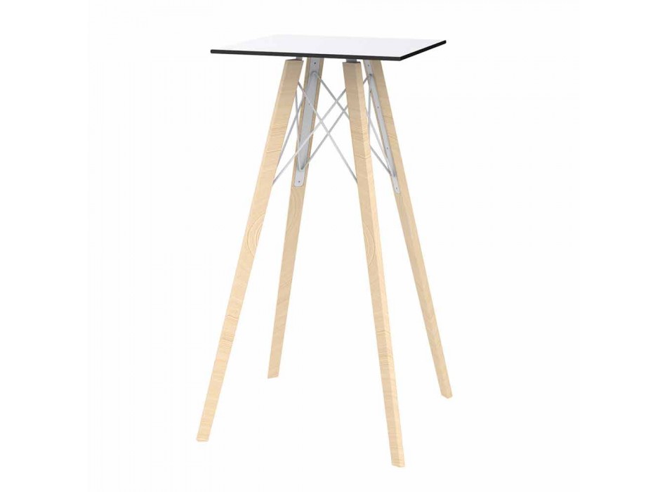 Vierkante design hoge bartafel in hout en HP, 4 stuks - Faz Wood van Vondom Viadurini