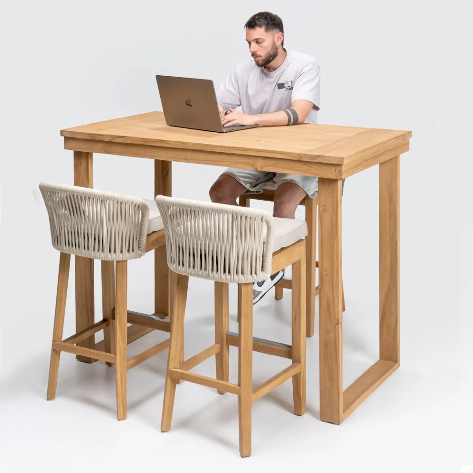 Hoge bartafel van geborsteld natuurlijk teakhout - Sponda Viadurini