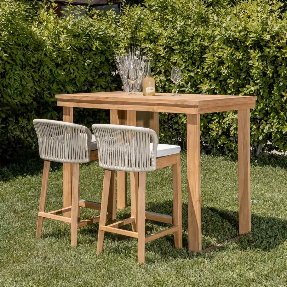 Hoge bartafel van geborsteld natuurlijk teakhout - Sponda Viadurini