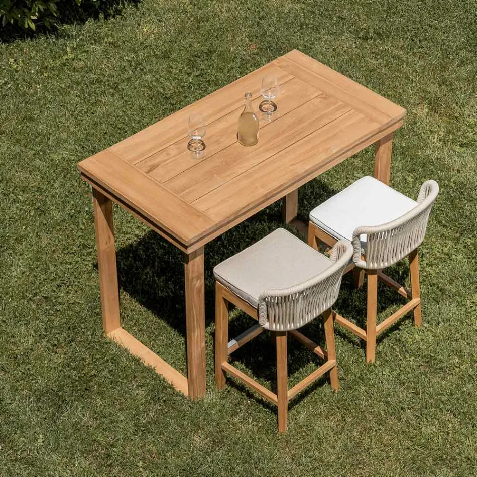 Hoge bartafel van geborsteld natuurlijk teakhout - Sponda Viadurini