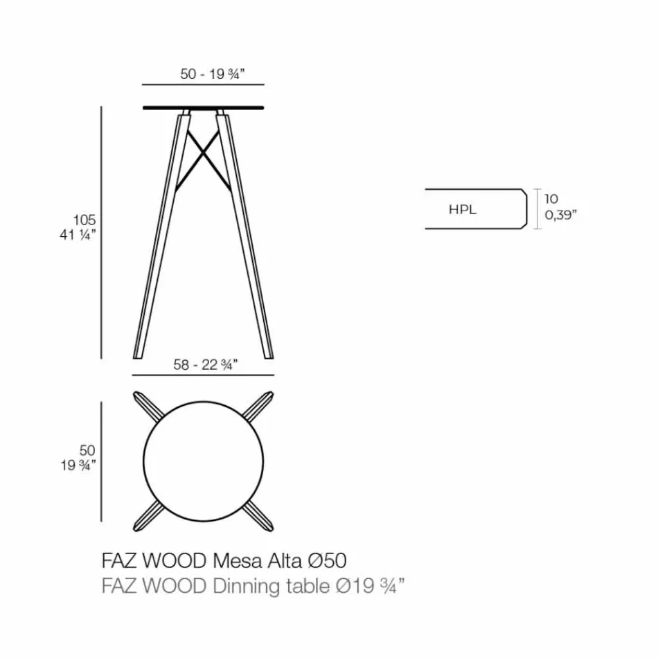 Ronde design hoge bartafel in hout en HP, 4 stuks - Faz Wood van Vondom Viadurini