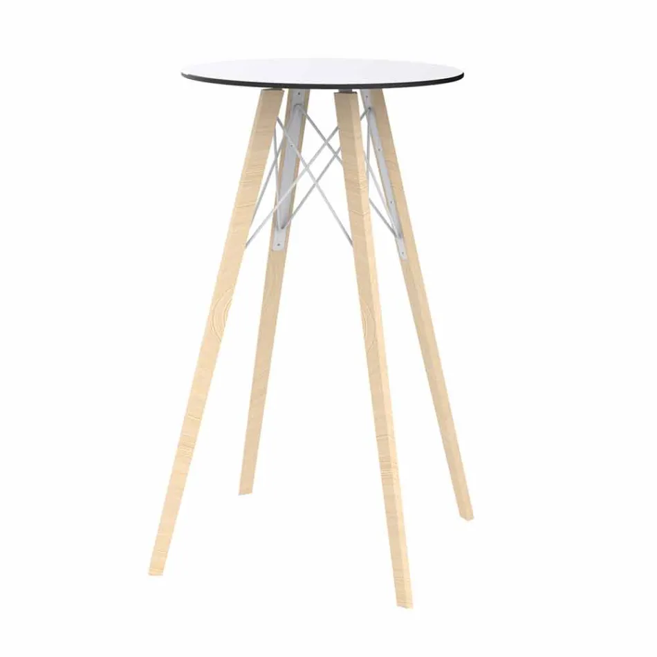 Ronde design hoge bartafel in hout en HP, 4 stuks - Faz Wood van Vondom Viadurini