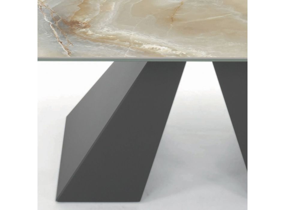 Tafel met geïntegreerde verlengstukken en stalen onderstel van nertsen, gemaakt in Italië - Dalmatiër Viadurini