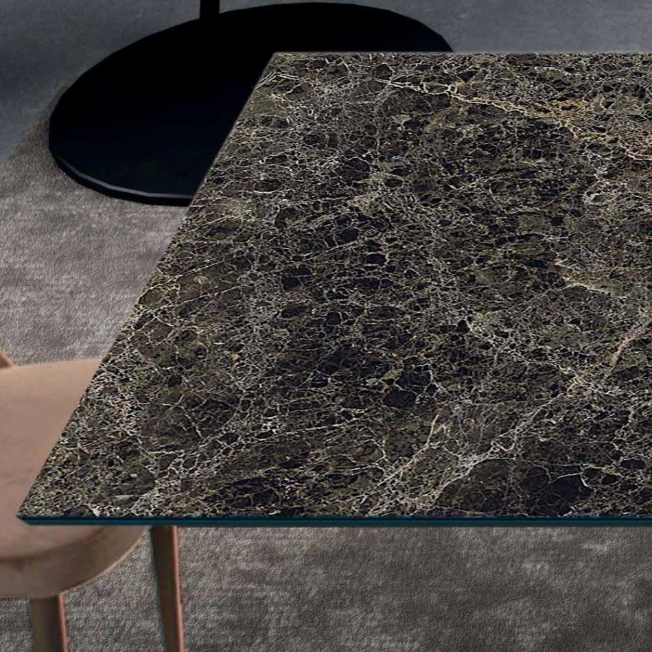 Tafel met geïntegreerde verlengstukken in keramiek en staal Made in Italy - Dalmata Viadurini