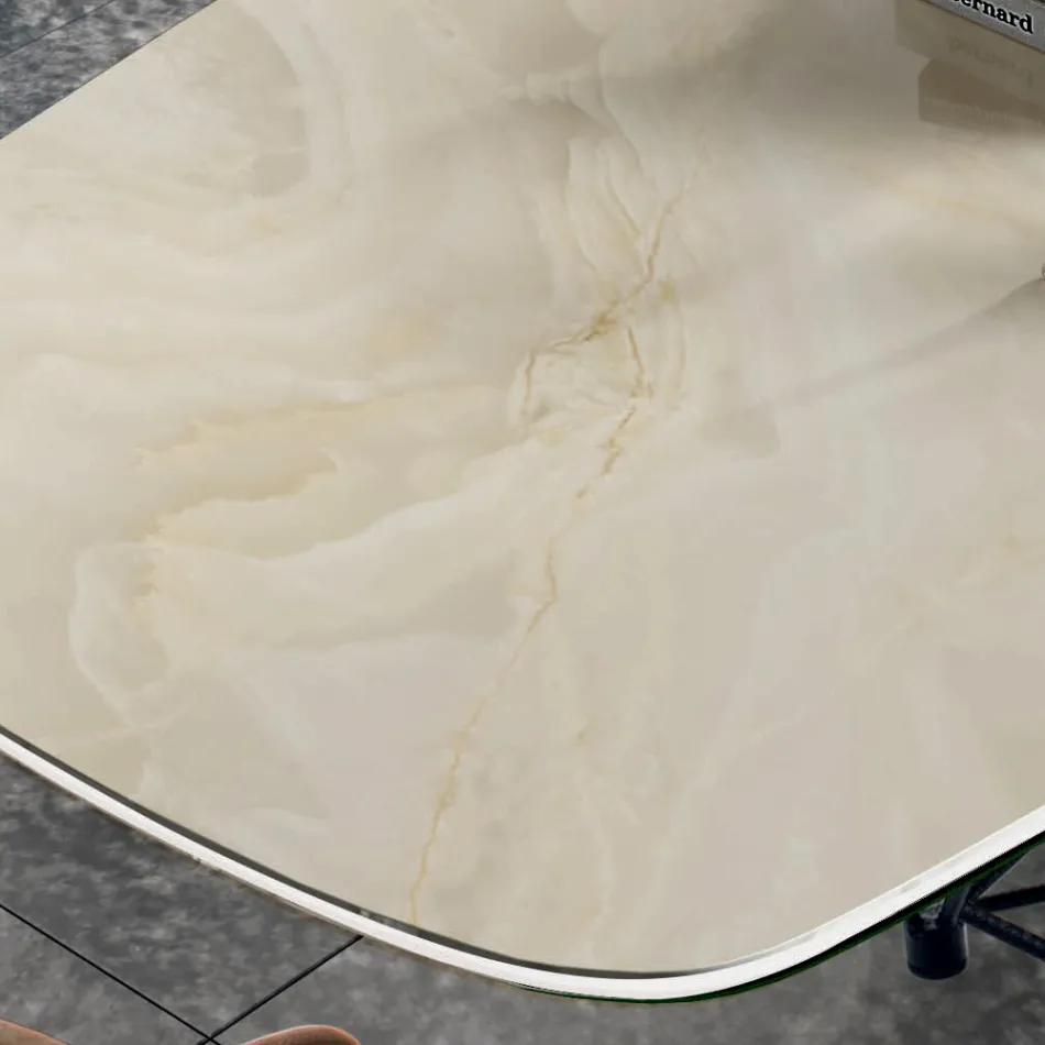 Tafel met tonvormig keramisch blad en stalen onderstel Made in Italy - Ezzellino Viadurini