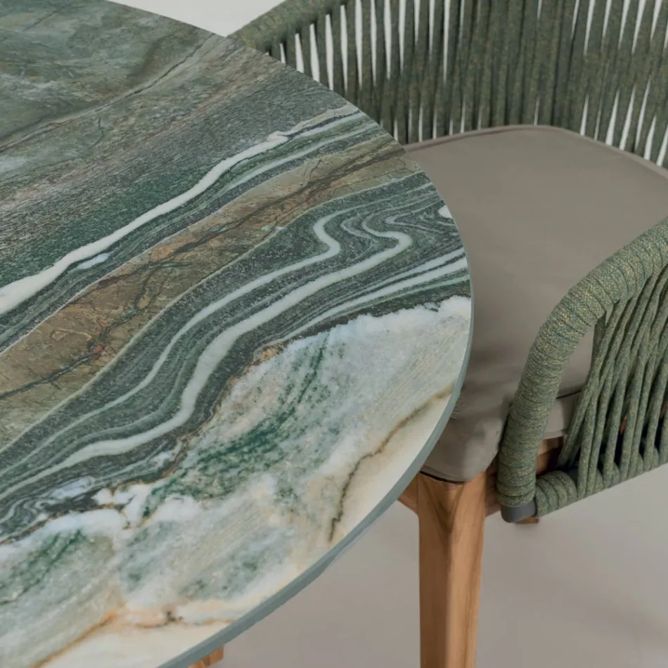 Tafel met keramisch blad en teakhouten onderstel Made in Italy - Helm Viadurini