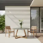 Tafel met keramisch blad en teakhouten onderstel Made in Italy - Helm Viadurini