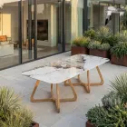 Tafel met keramisch blad en massief teakhouten onderstel Made in Italy - Blouse Viadurini