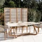 Tafel met keramisch blad en massief teakhouten onderstel Made in Italy - Blouse Viadurini