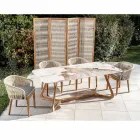 Tafel met keramisch blad en massief teakhouten onderstel Made in Italy - Blouse Viadurini