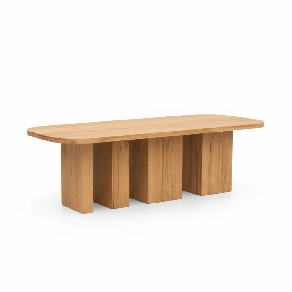 Tafel met geborsteld teakhouten blad en afgeronde hoeken - Bestemming Viadurini