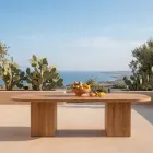 Tafel met geborsteld teakhouten blad en afgeronde hoeken - Bestemming Viadurini