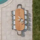 Tafel met geborsteld teakhouten blad en afgeronde hoeken - Bestemming Viadurini