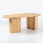 Tafel met geborsteld teakhouten blad en afgeronde hoeken - Bestemming Viadurini