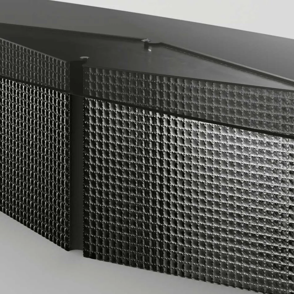 Tafel met gevormd glazen blad en gesmolten glas en metalen onderstel - Foglietto Viadurini