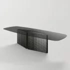 Tafel met gevormd glazen blad en gesmolten glas en metalen onderstel - Foglietto Viadurini