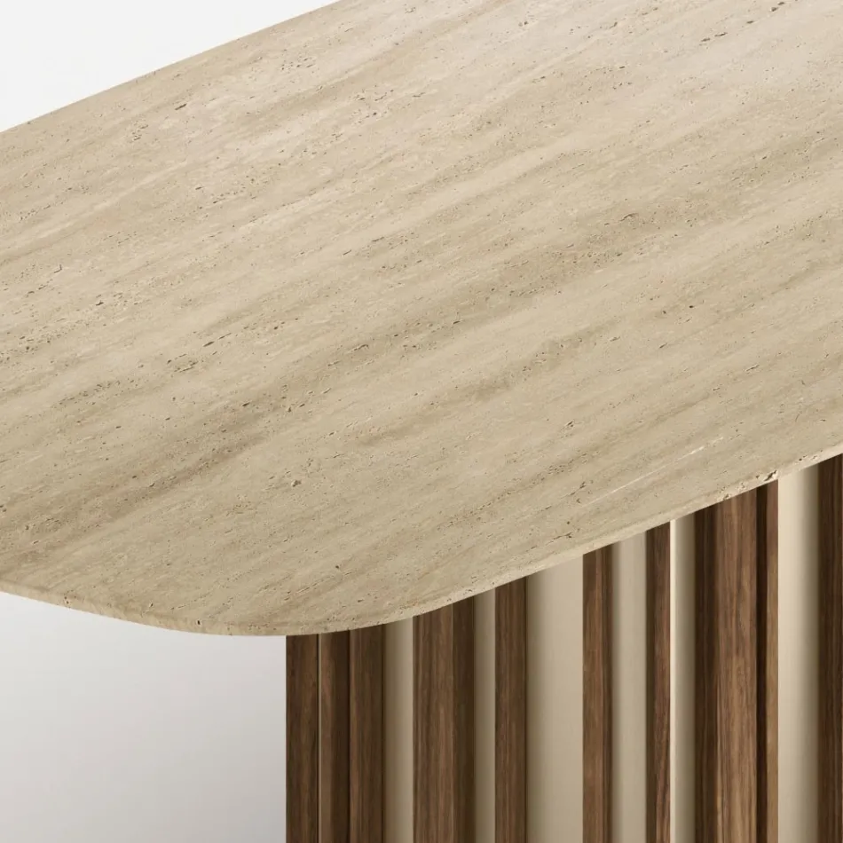 Lunaria tafel met marmeren blad en metalen onderstel, gemaakt in Italië. Viadurini