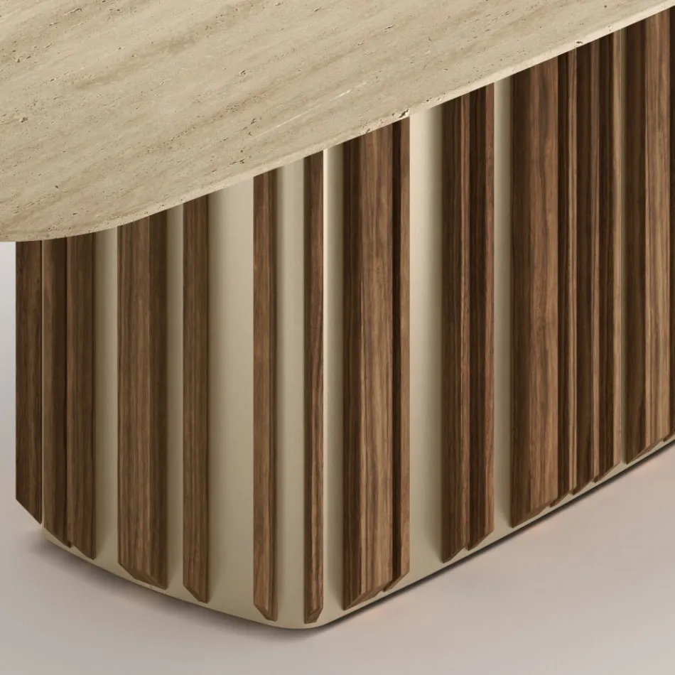 Lunaria tafel met marmeren blad en metalen onderstel, gemaakt in Italië. Viadurini