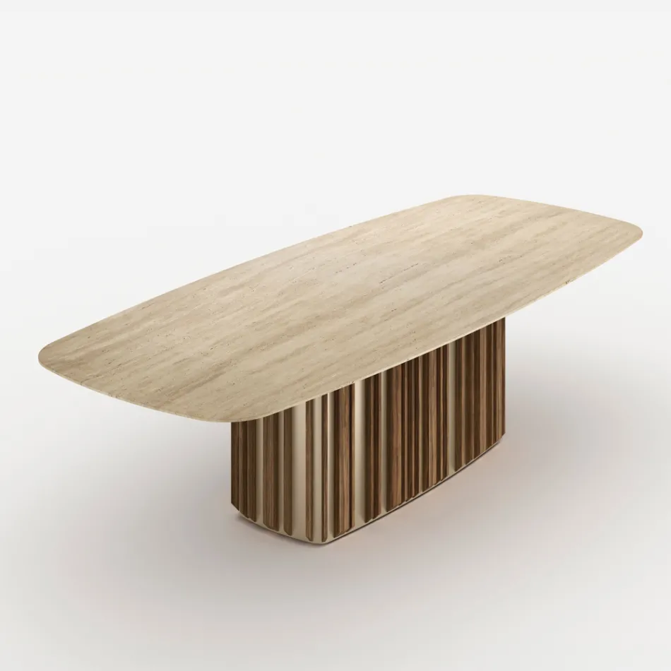 Lunaria tafel met marmeren blad en metalen onderstel, gemaakt in Italië. Viadurini