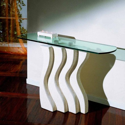 Consoletafel in steen en glas met modern design van Ciril Viadurini