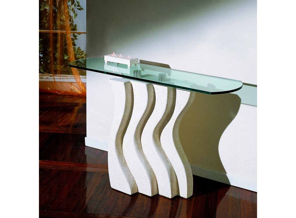 Consoletafel in steen en glas met modern design van Ciril Viadurini