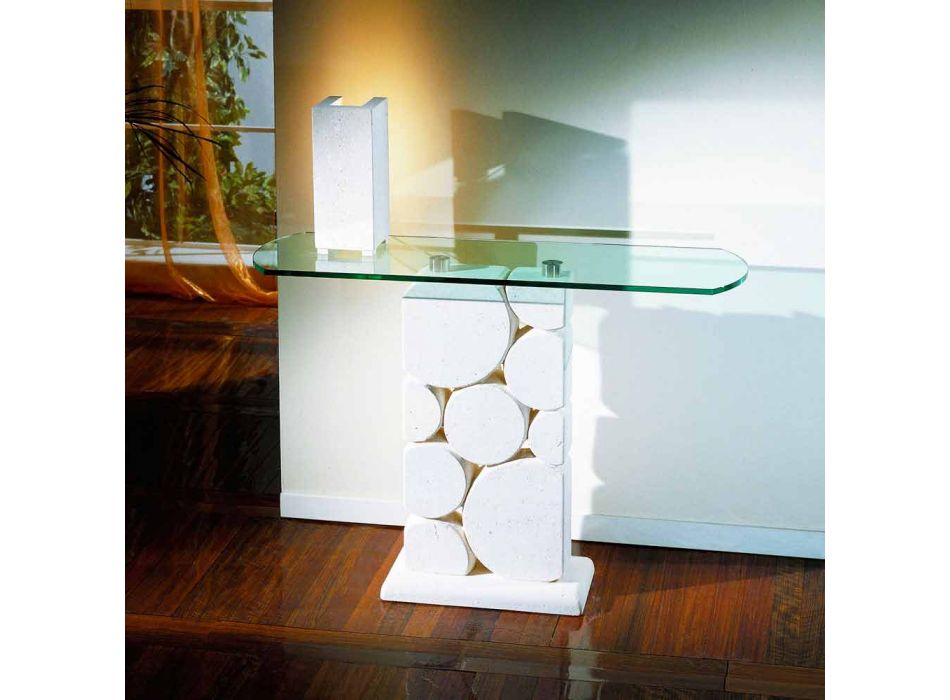 Consoletafel in steen en glas met een modern Hosios-design Viadurini