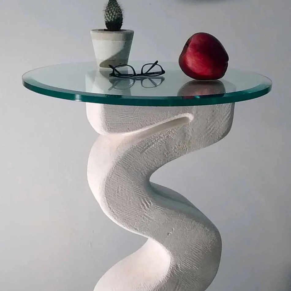 Ronde tafel in steen en kristal van Babylas design Viadurini