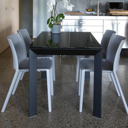 Uitschuifbare keukentafel tot 170 cm in metaal en gehard glas - Berto Viadurini