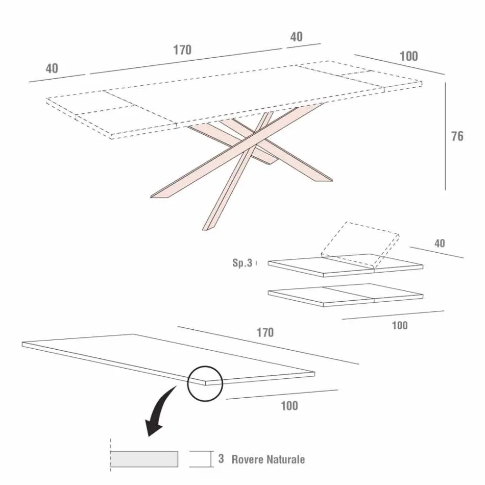Uitschuifbare keukentafel tot 280 cm in hout Made in Italy - Carlino Viadurini