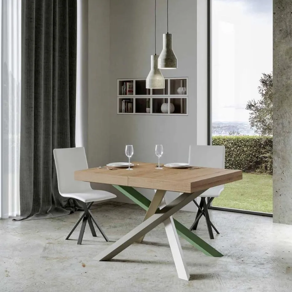 Uitschuifbare keukentafel tot 440 cm in hout en ijzer Made in Italy - Lennon Viadurini