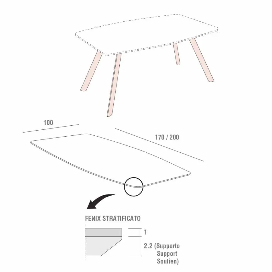 Keukentafel in gelamineerd Fenix en zwart aluminium Made in Italy - Lingotto Viadurini