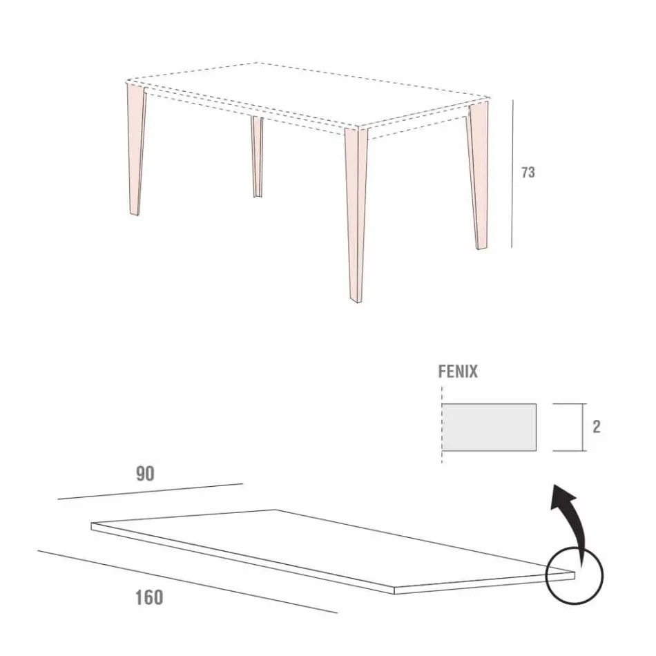 Keukentafel in gelakt metaal met blad in Fenix Made in Italy - Efisto Viadurini