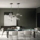 Keukentafel van extra helder glas met houten poten Made in Italy - Super Viadurini