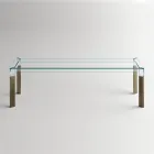 Keukentafel van extra helder glas met houten poten Made in Italy - Super Viadurini