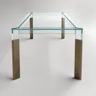 Keukentafel van extra helder glas met houten poten Made in Italy - Super Viadurini