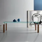 Keukentafel van extra helder glas met houten poten Made in Italy - Super Viadurini