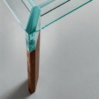 Keukentafel van extra helder glas met houten poten Made in Italy - Super Viadurini