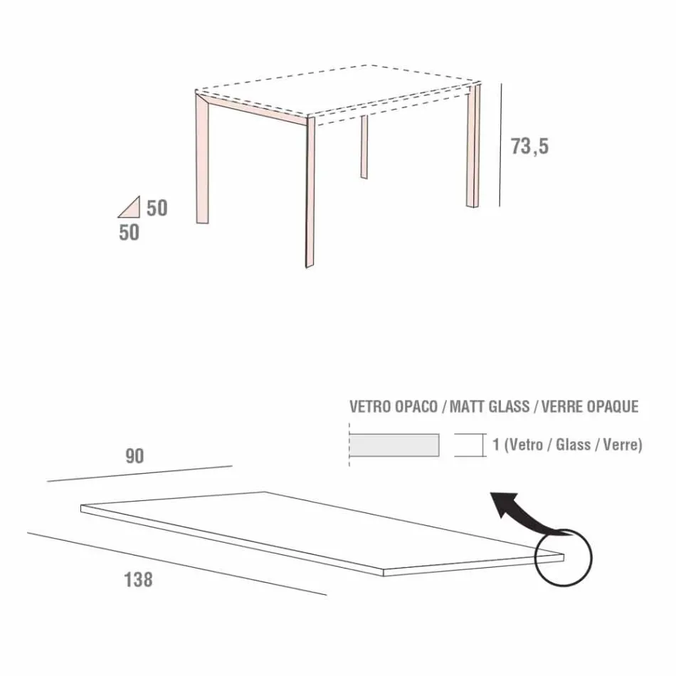 Keukentafel in mat glas met metalen structuur Made in Italy - Broche Viadurini